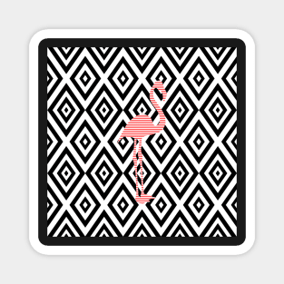 Abstract geometric pattern - black and white - pink flamingo Magnet