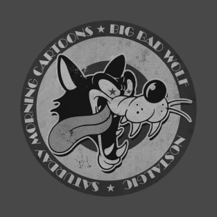 Retro Cartoon Big Wolf BW T-Shirt