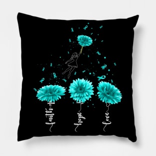 Faith Hope Love Teal Sunflower Ovarian Cancer Awareness Pillow