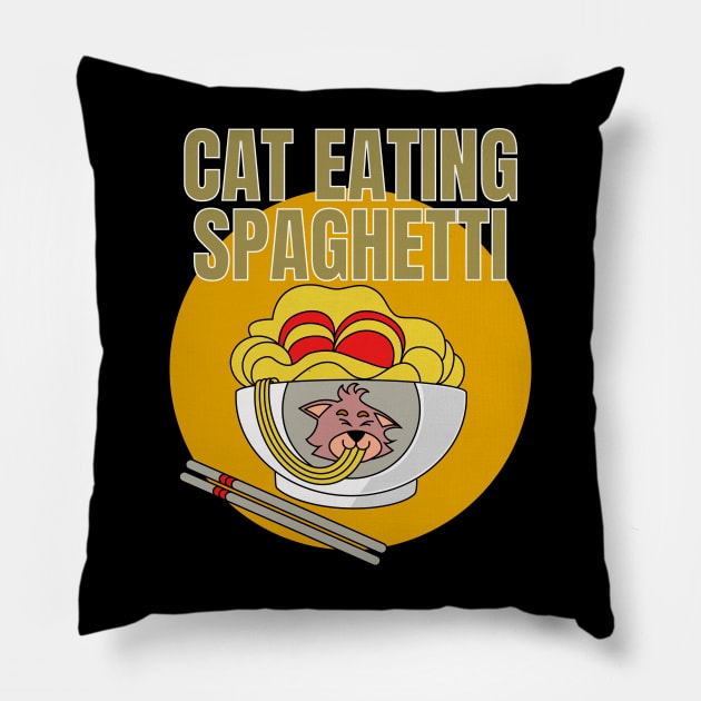 Cat Bowl Eating Spaghetti Pillow by rubensasilva