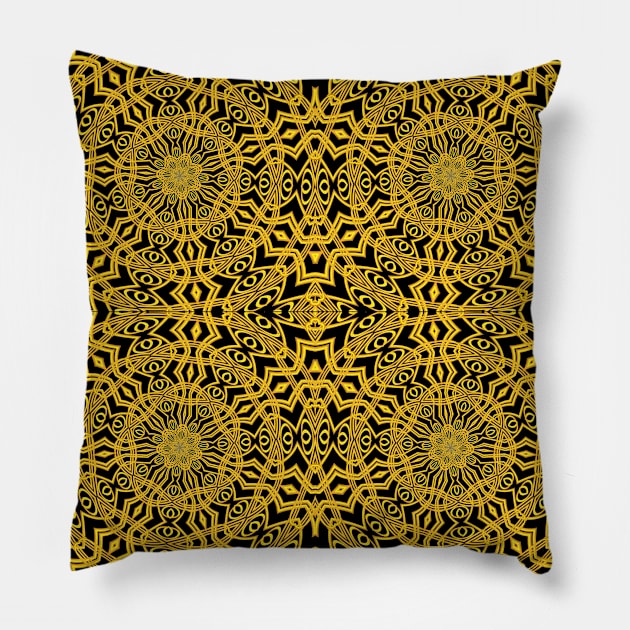 3-D Look Golden Kaleidoscopes Mandalas Pillow by Artist4God