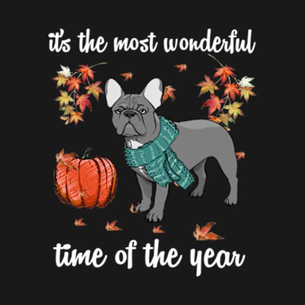 French Bulldog Dog Autumn Fall Most Wonderful Time Maple by AstridLdenOs