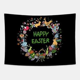 Easter Eggs Bunnies Hunting Happy Easter Tapestry