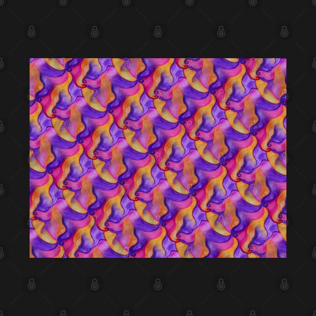 Hand Painted Purple, Pink and Orange Abstract Curves Pattern by sarahwainwright