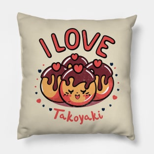 I love Takoyaki, cute retro manga design Pillow