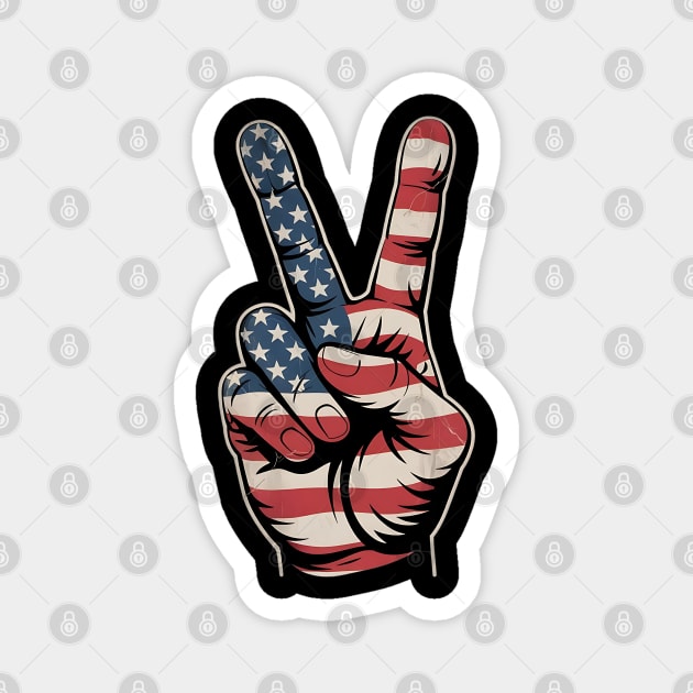 USA Flag Peace Sign Hand 4th of July Patriotic Magnet by Creatifly Graphic Tees