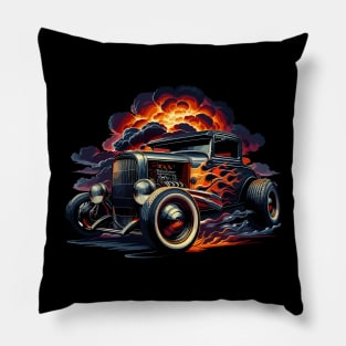 Explosive Flaming Hot Rod with Flames Paint Job Custom Car Retro Style Hot Rod Vintage Custom Car Pillow