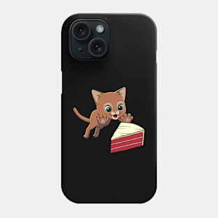 Abyssinian Cat excited to eat Red Velvet Cake Phone Case