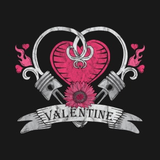 Valentine Biker Chick Crossed Pistons T-Shirt