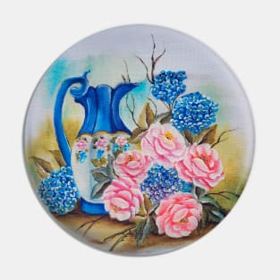 A Blue Jar Full of Flowers Pin