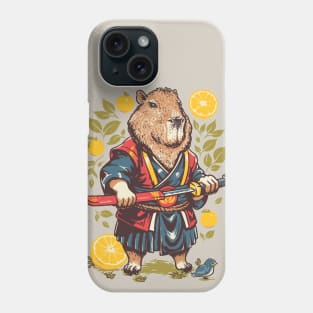 Capybara Orange | Samurai Capy Slicing an Yuzu with Katana | Capybara with Orange on Head | His Name - Gort Phone Case