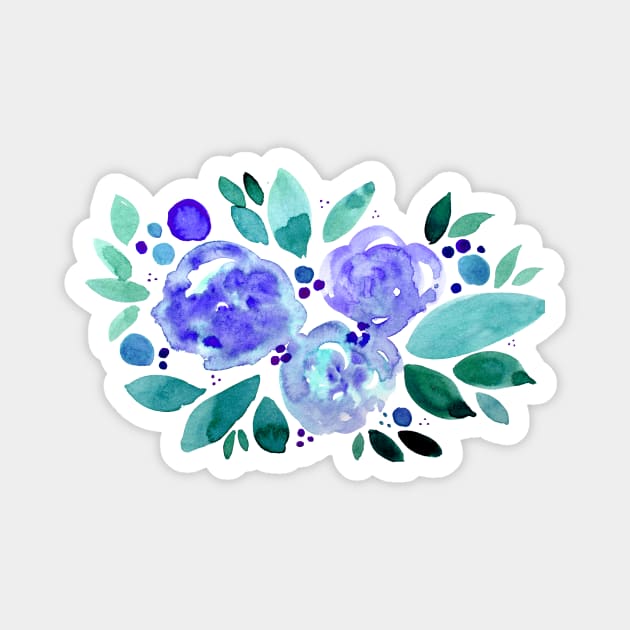 Watercolor flower bouquet - green and blue Magnet by wackapacka