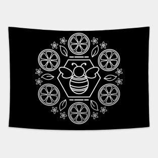 Honey Bee and Lemon Mandala | Black White Tapestry