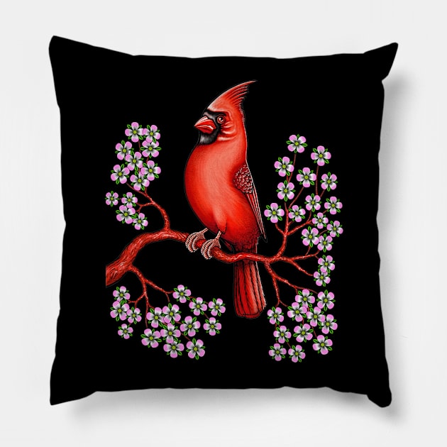 Red Cardinal bird dogwood flower North Carolina Virginia Pillow by Artardishop