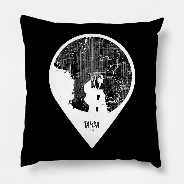 Tampa, USA City Map - Travel Pin Pillow by deMAP Studio