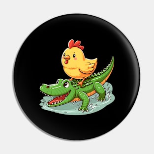 Cute chicken on crocodile Pin