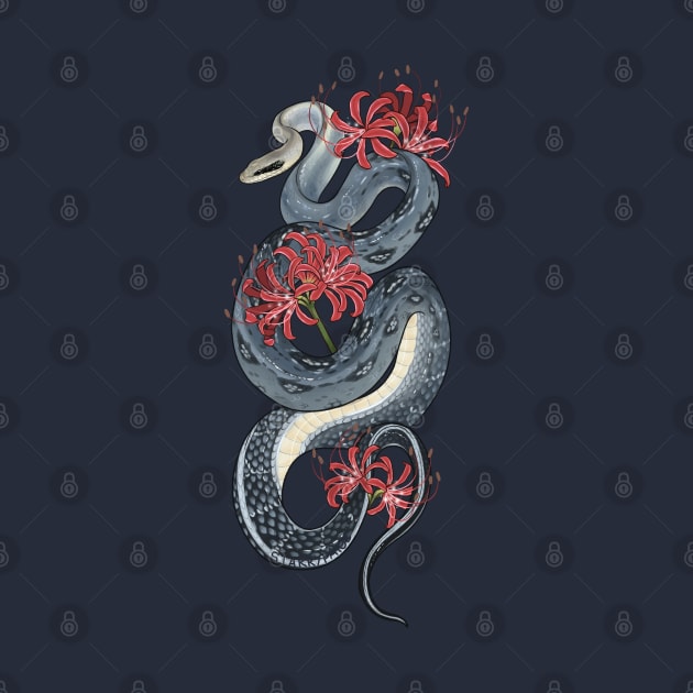 Vietnamese Blue Beauty Snake with Red Spider Lilies by starrypaige