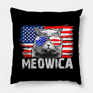 Cat Patriotic 4th Of July Meowica American Flag Sunglasses Pillow