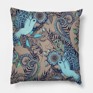 Flight of Fancy – aqua, mint, taupe Pillow