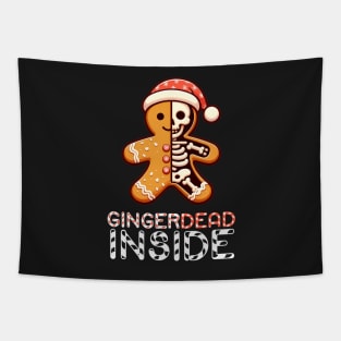 Gingerdead Inside Gingerbread Man Shirt | Funny Christmas Quotes Shirt | Cute Funny Gingerbread Man in a Santa Hat with Candy Cane Gift Idea Tapestry