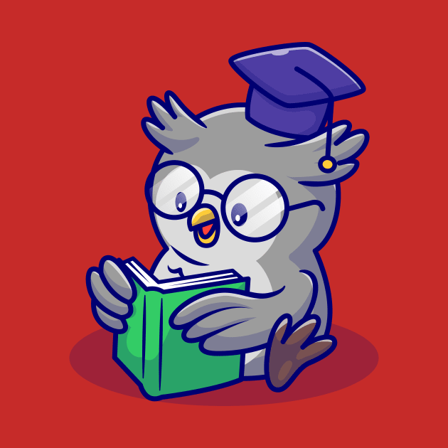 Cute Owl Reading Book With Glasses And Graduation Cap Cartoon by Catalyst Labs