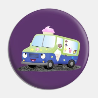 Cute happy ice cream truck cartoon Pin