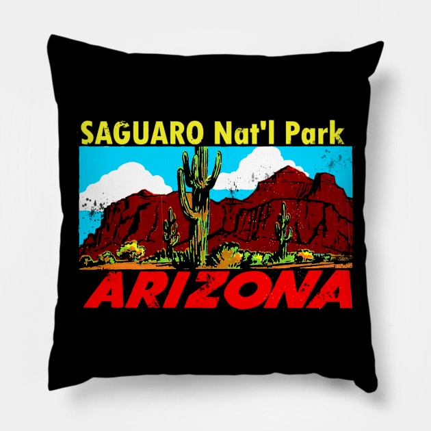 Saguaro National Park Arizona Vintage Pillow by Hilda74