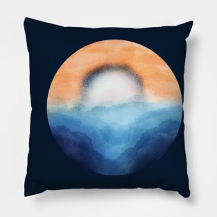 Vibrant Moon Rising Over The Mountains and Waves Abstract Digital WaterColor Art Pillow