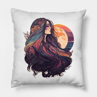 Retro Rainbow Moon Goddess Pillow