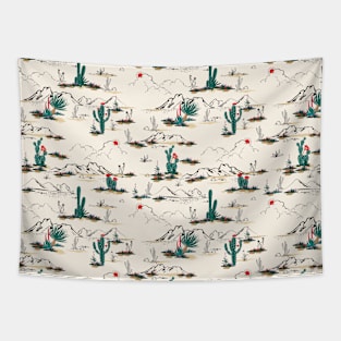 Desert Cactus and Mountains Tapestry