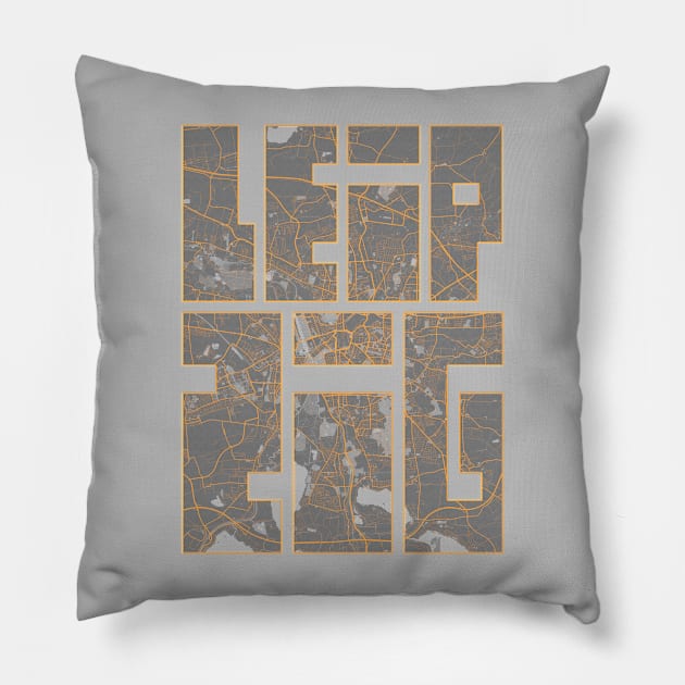 Leipzig, Saxony, Germany City Map Typography - Bauhaus Pillow by deMAP Studio