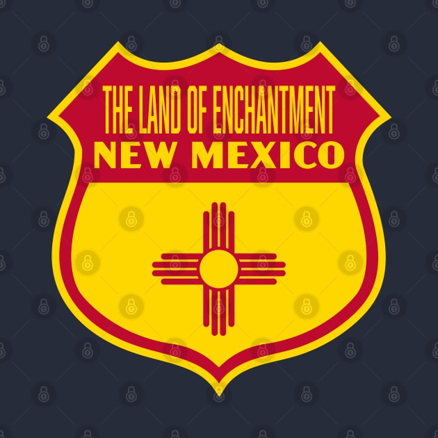 The Land of Enchantment New Mexico Retro Flag Shield (Red) by deadmansupplyco