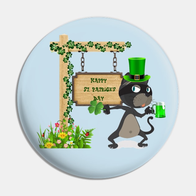 Happy St. Patrick's Day Cat Pin by Primigenia