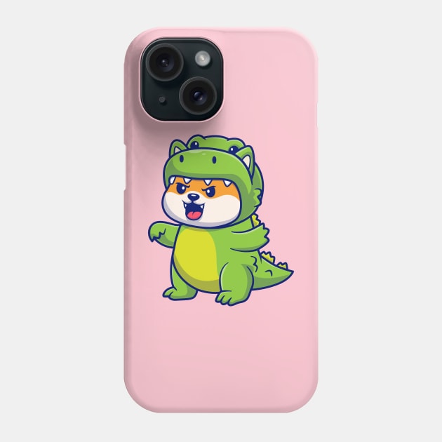 Cute Shiba Inu Dog Wearing Dino Costume Cartoon Phone Case by Catalyst Labs