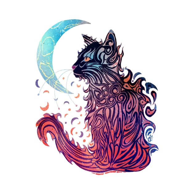 Cat Moon Dreaming (Red Kitty Edition) by Artist Layne