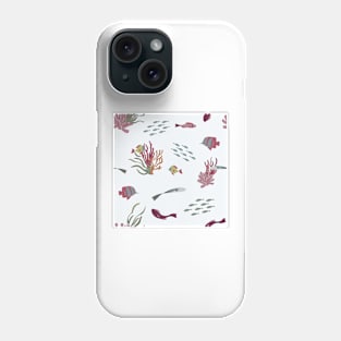 Fish, Coral, and Seaweed on Pale Blue Phone Case