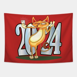 New Year 2024 Cat Tapestry