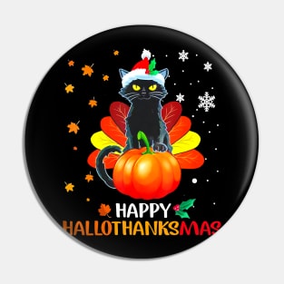 Black Cat Halloween And Merry Christmas Happy Hallothanksmas Pin