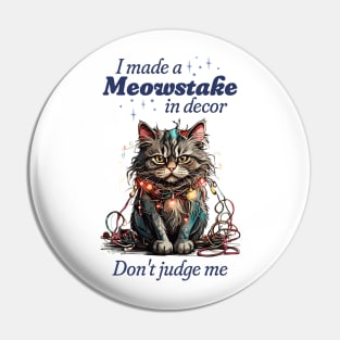 Funny Christmas Cat Tangled in Lights, Meowstake in Decor Pin