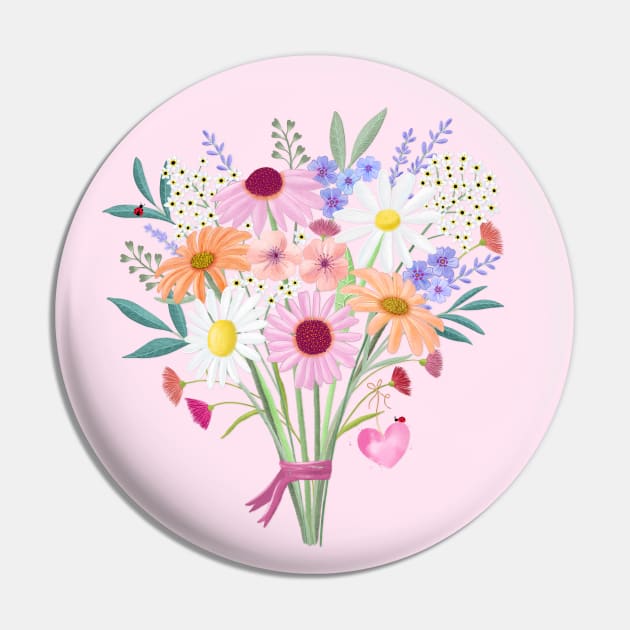 Spring flowers with heart Pin by CalliLetters