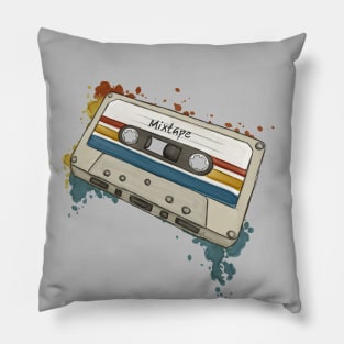 Watercolor Retro Style Mixtape Funky Old School Cassette Pillow