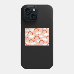 Clouds, rainbows and love hearts on a pink background Phone Case