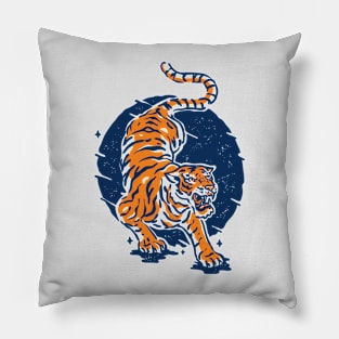 Vintage Japanese Tiger Illustration // Orange and Blue Tiger Pillow