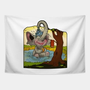 Cute vintage baby elephant having a wash design Tapestry