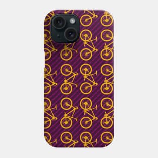 Mountain Bicycle vector set collage with Vibrant yellow and violet colors and bike chain pattern Phone Case