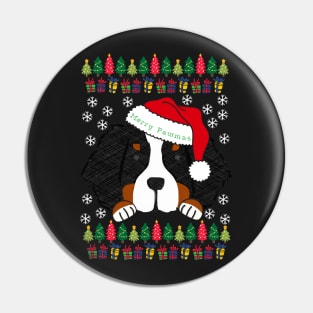 Cute Bernese Mt Dog Santa Ugly Christmas Sweater Pin