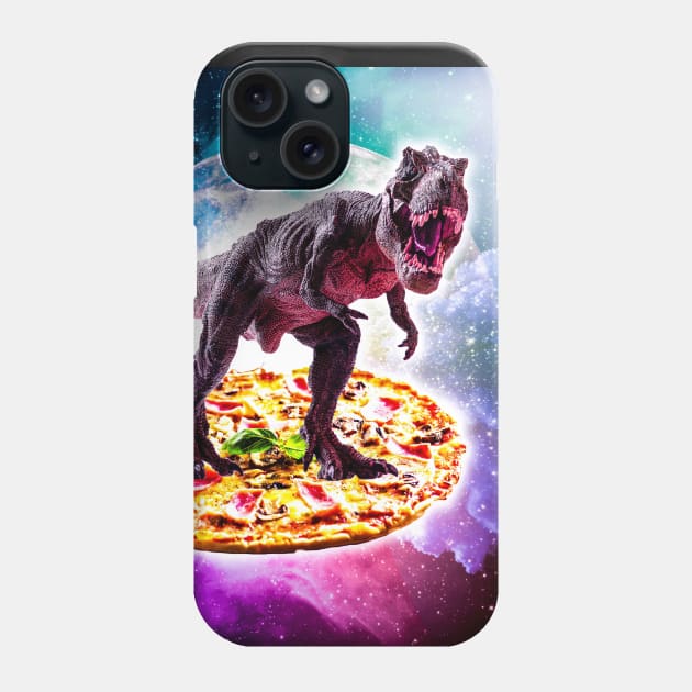 Tyrannosaurus Rex Dinosaur Riding Pizza In Space Phone Case by Random Galaxy