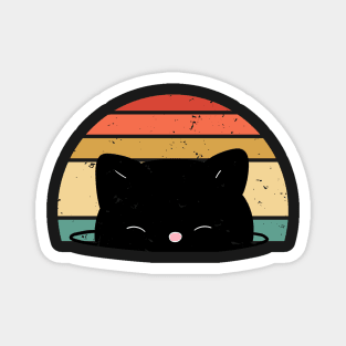 Retro sunset Cute Black Cat face Magnet