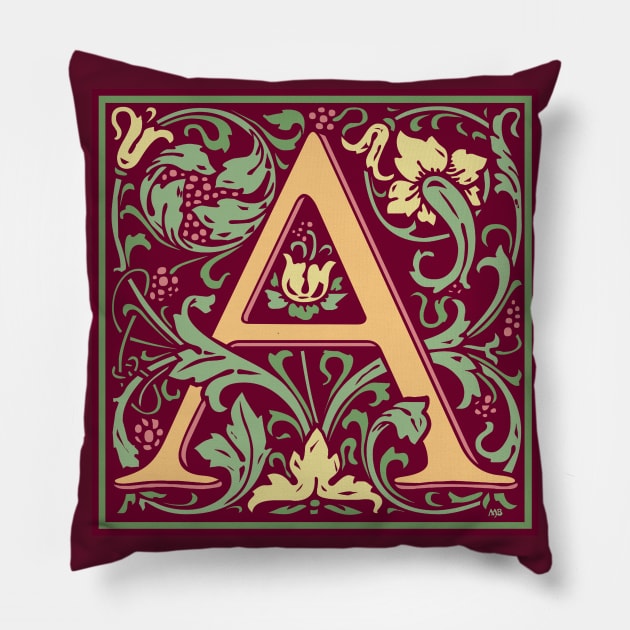 William Morris Vintage Letter A Pillow by MatchbookGraphics