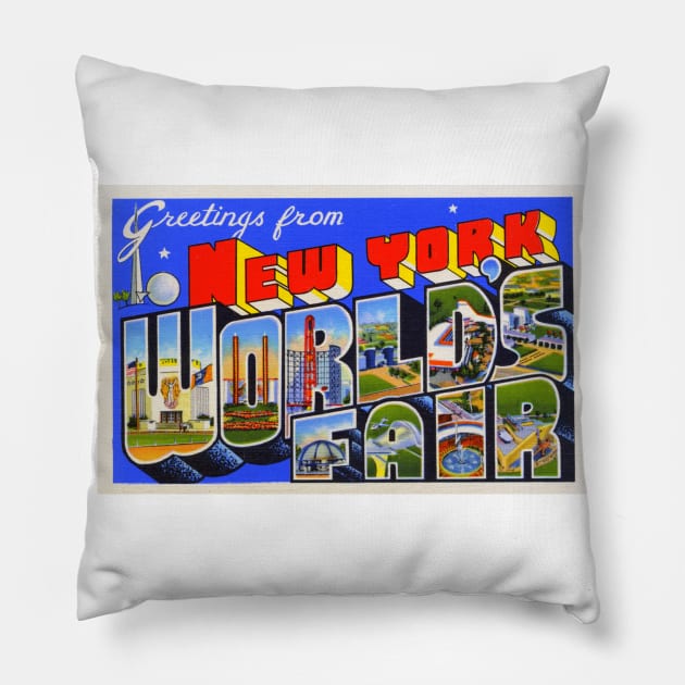 Greetings from the 1939 New York World's Fair - Vintage Large Letter Postcard Pillow by Naves